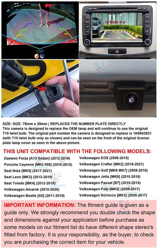 AHD Rear Reverse Camera For VW Scirocco MK3 Beetle A5 Jetta Number Plate Light