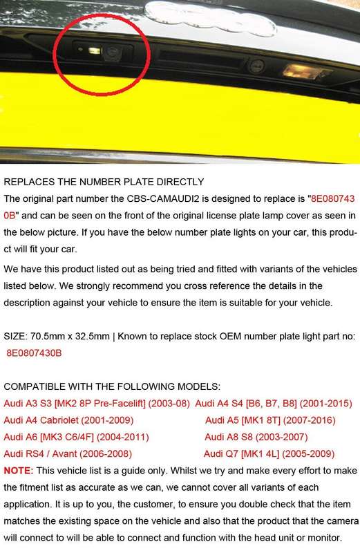 Car Rear View Reverse Camera For Audi A6 MK3 A8 S8 RS4 Avant Number Plate Light