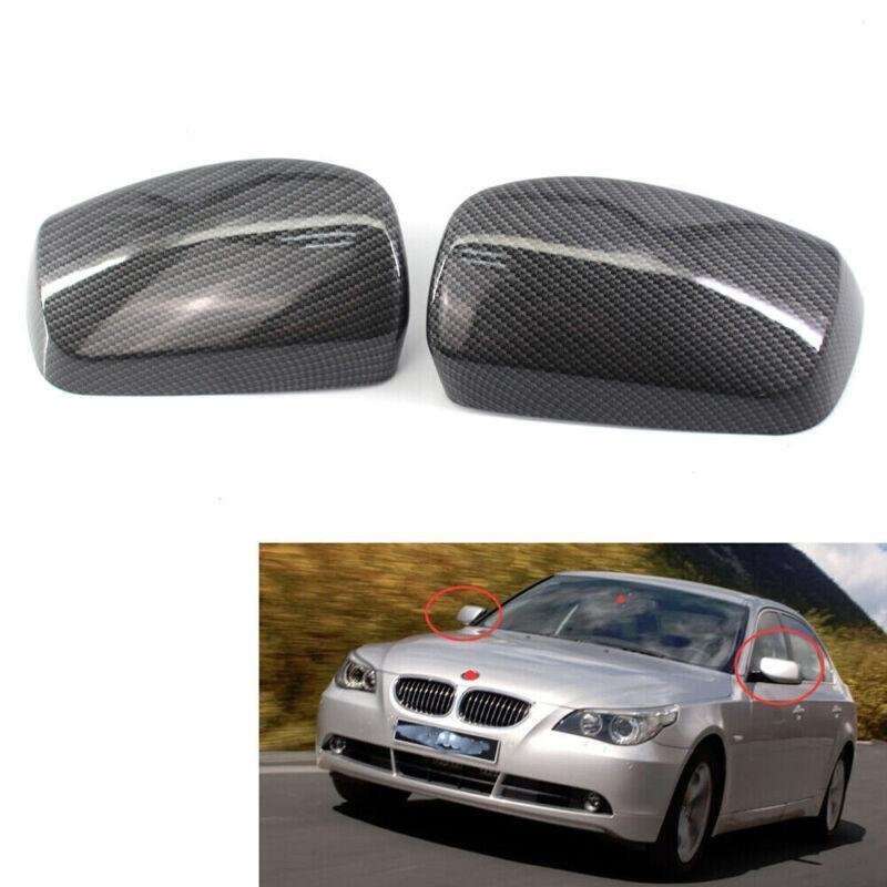 Pair Carbon Fiber Door Side Mirror Cover Caps Fit BMW E60 2004-2007