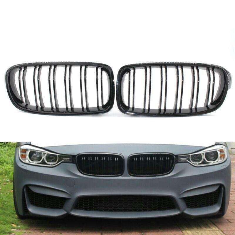 2X/Set Shiny Black Grille Dual Line Fits for BMW 3 Series M3 F30 F35 2012 - 2016