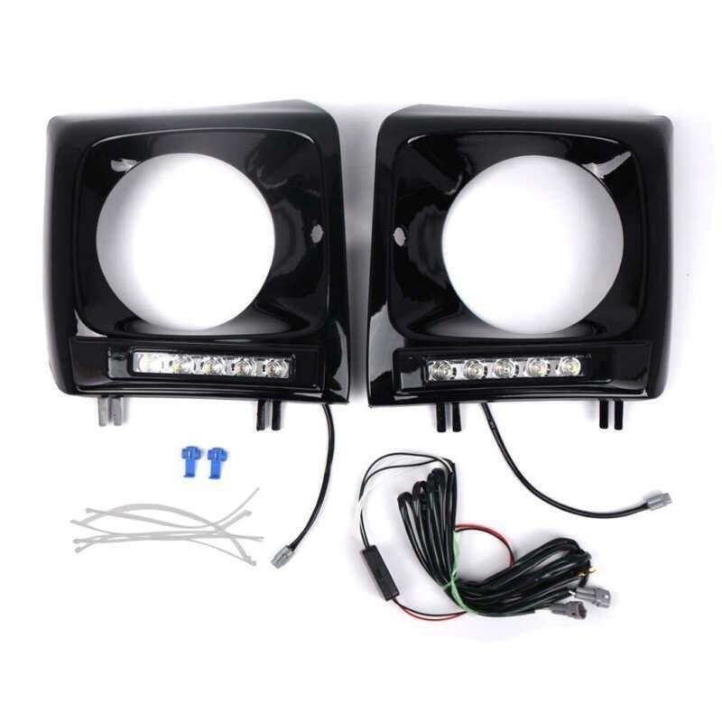 Headlight Bezel Pair For 1990-2018 Mercedes W463 G63 Wagon G500 w/ LED DRL Black