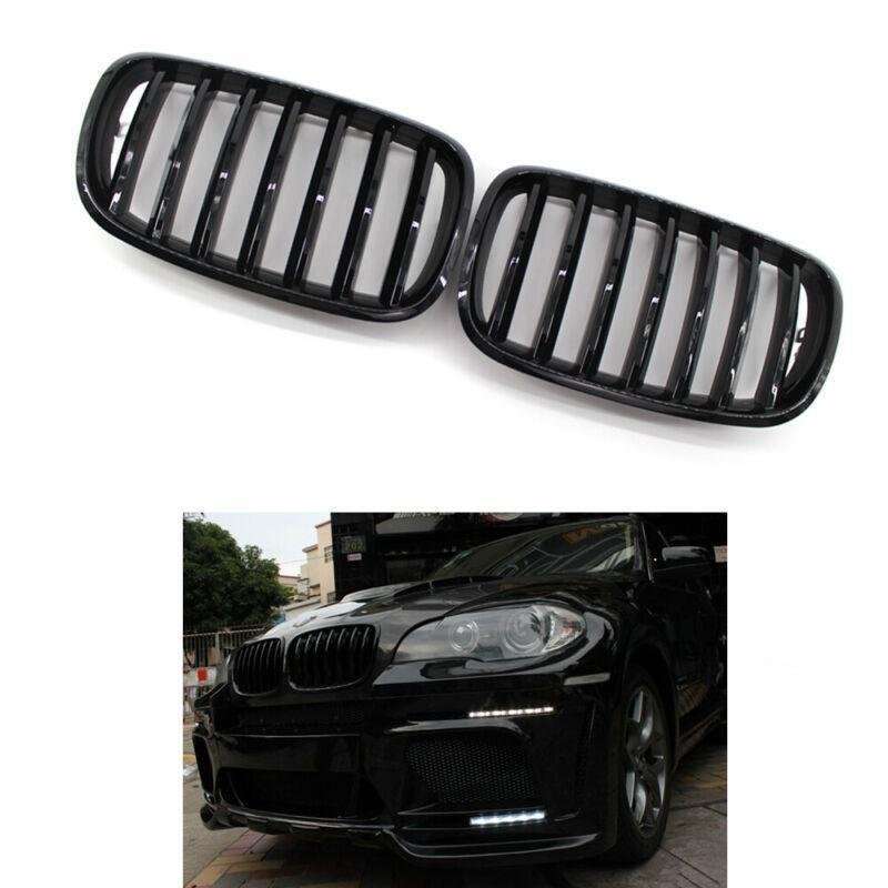 Pair of Gloss Black Front Bumper Kidney Grille Fit For BMW E70 X5 E71 X6 07-14