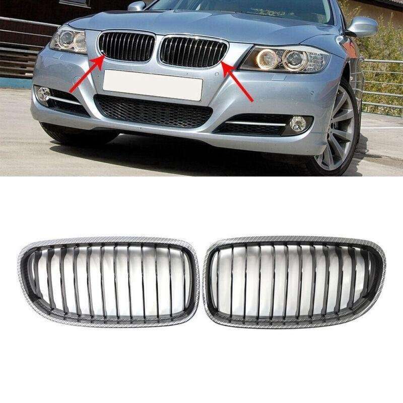 2X/Set Car Front Grille Carbon Fiber fit for BMW 3Series E90 09-11 10 Mesh Grill