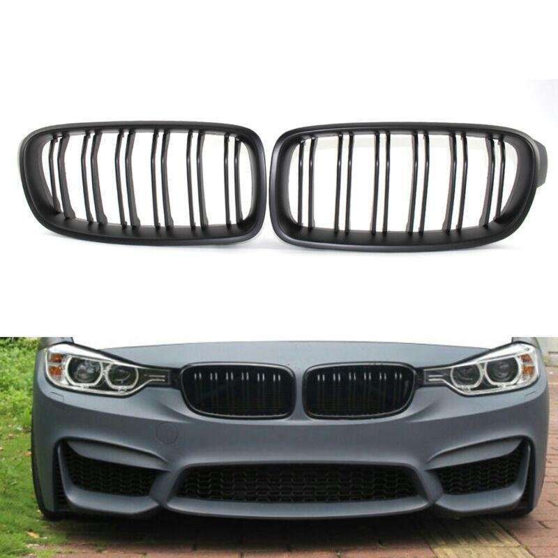 2X/Set Matte Black Grille Dual Line Fits for BMW 3 Series M3 F30 F35 2012 - 2016