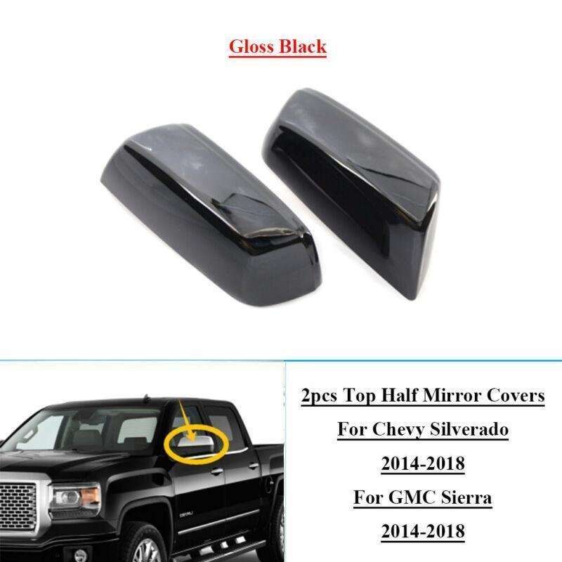 2pcs Top Half Mirror Covers For Chevy Silverado GMC Sierra 2014-2018 Gloss Black