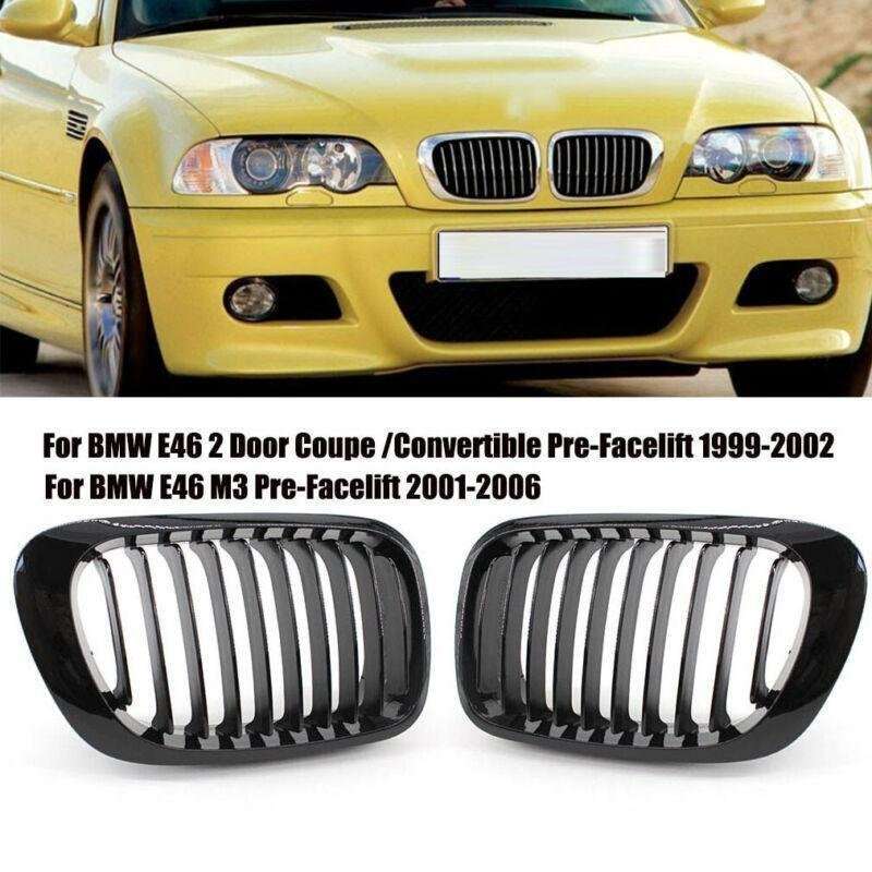 Gloss Black Kidney Front Grilles Grill For BMW E46 2 Door Coupe 1999-2002