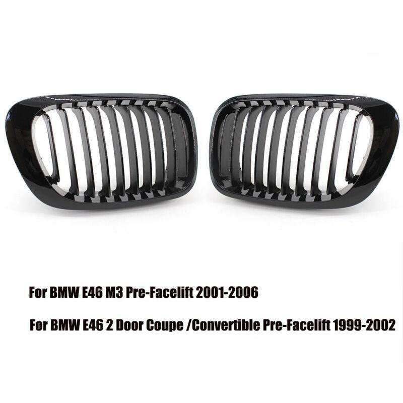 Gloss Black Kidney Front Grilles Grill For BMW E46 2 Door Coupe 1999-2002
