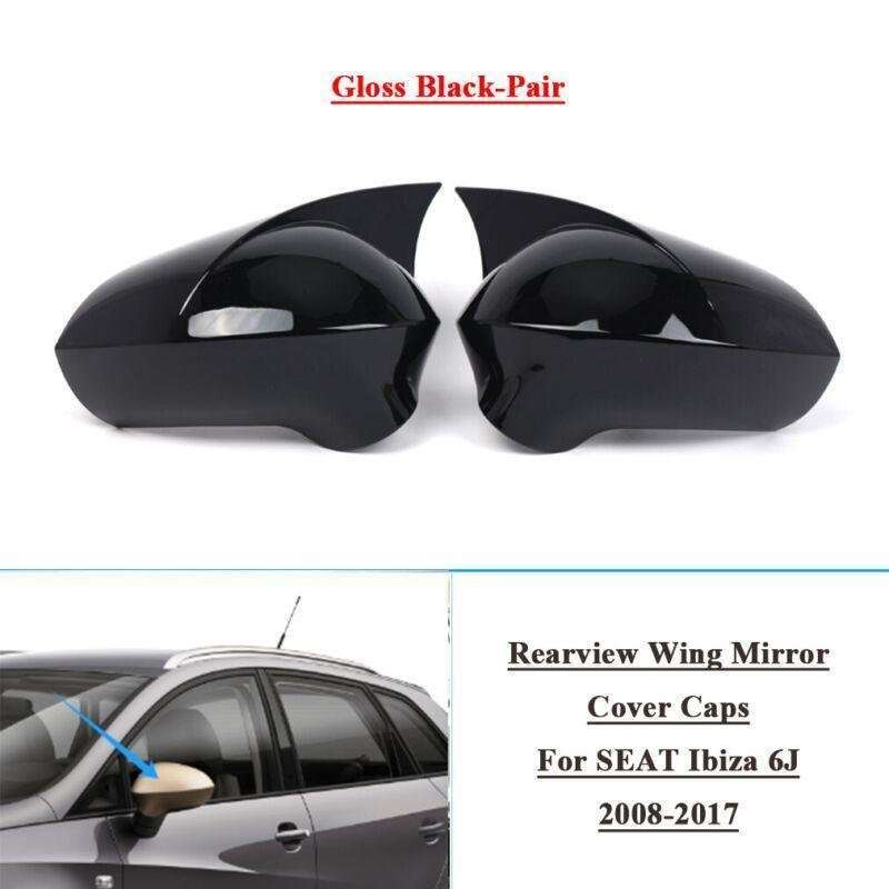 2x Rear View Wing Mirror Cover Caps For SEAT Ibiza 6J MK4 2008-2017 Gloss Black