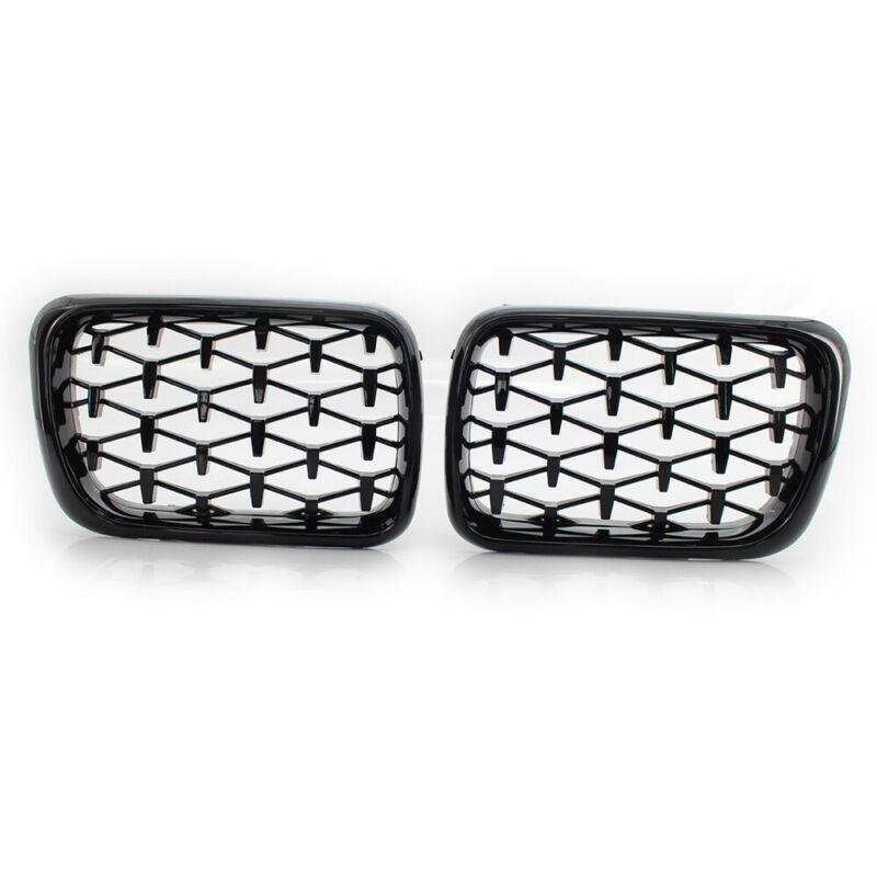1 Pair Front Gloss Black Grille Diamond Meteor Style Fit BMW E36 3 Series 97-99