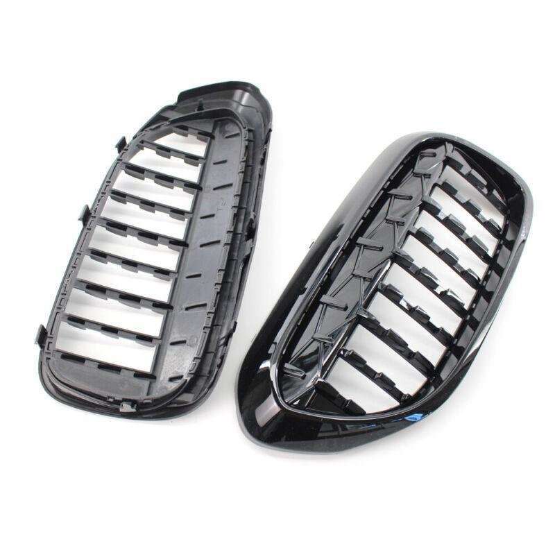 Pair Front Kidney Grille Grill Gloss Black Fit For BMW 5 Series G30 G38 17-19