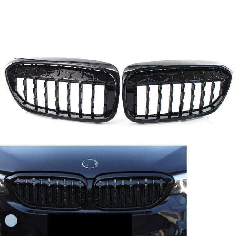 Pair Front Kidney Grille Grill Gloss Black Fit For BMW 5 Series G30 G38 17-19