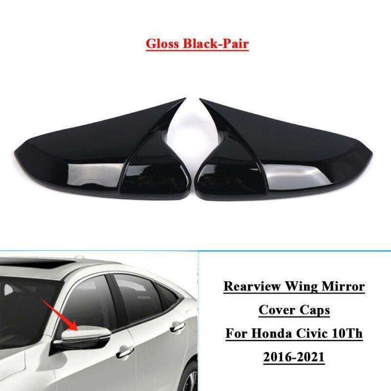 2x Rear View Wing Mirror Cover Caps For Honda Civic 10Th 2016-2021 Gloss Black