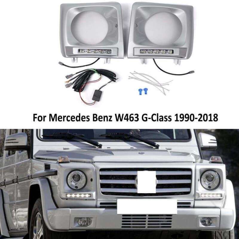 Headlight Bezel Pair For 1990-2018 Mercedes W463 G63 Wagon G500 w/ LED DRL