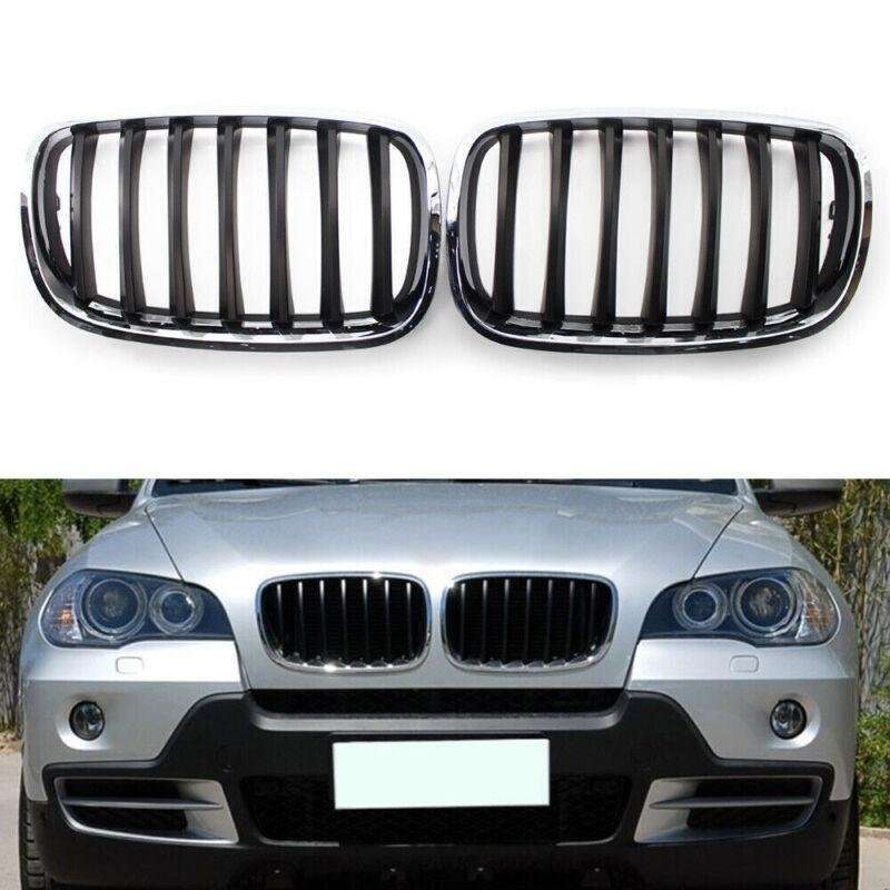 For BMW X5 X6 E70 E71 2007-2013 Chrome Frame Glossy Black Slat Grill Car Grille
