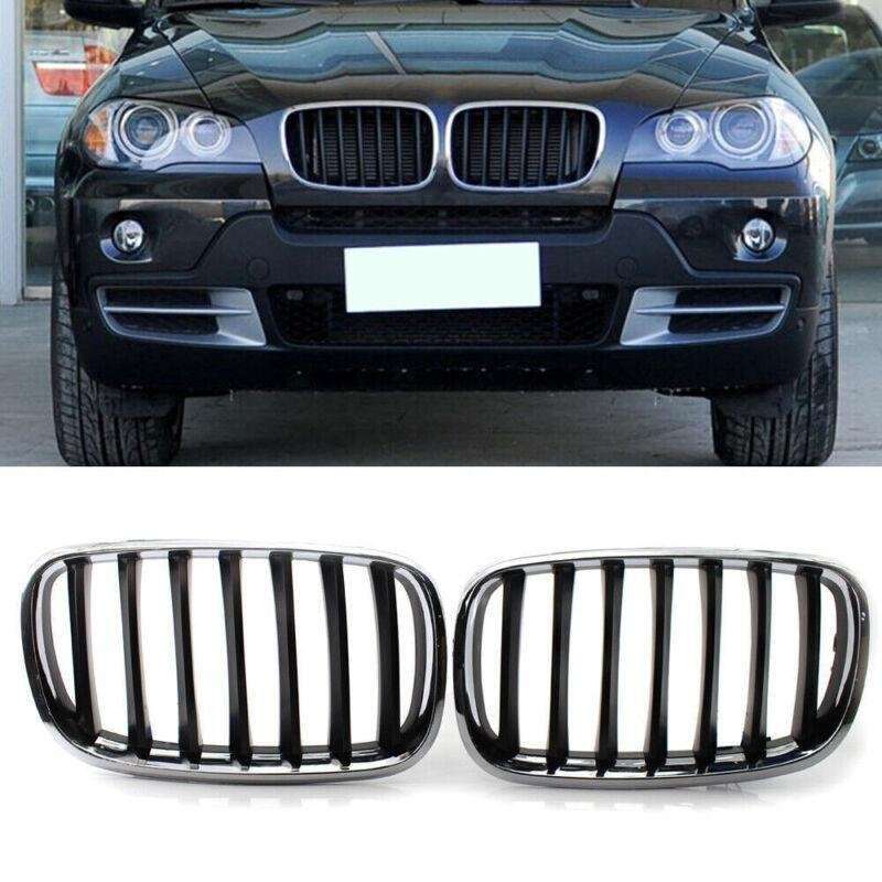 For BMW X5 X6 E70 E71 2007-2013 Chrome Frame Glossy Black Slat Grill Car Grille