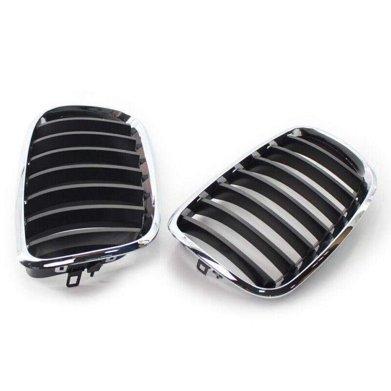 For BMW X5 X6 E70 E71 2007-2013 Chrome Frame Glossy Black Slat Grill Car Grille