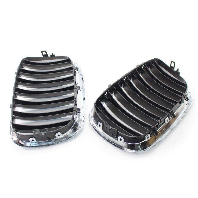 For BMW X5 X6 E70 E71 2007-2013 Chrome Frame Glossy Black Slat Grill Car Grille