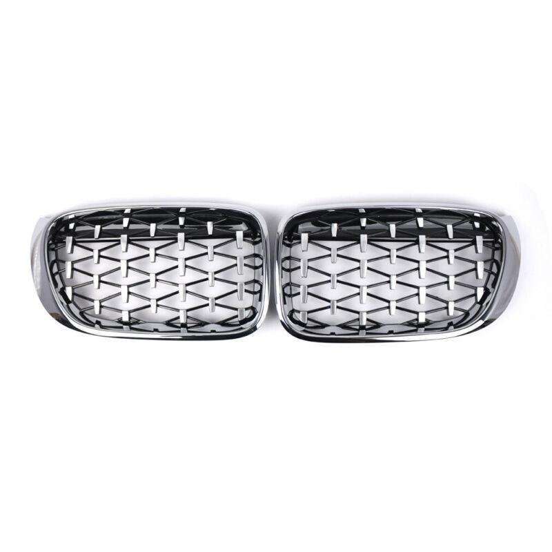 2x Chrome Diamond Style Meteor Front Center Grilles For BMW X3 F25 X4 F26 14-18