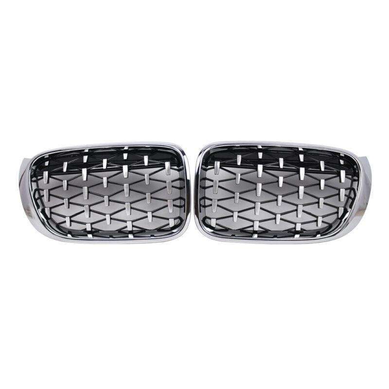 2x Chrome Diamond Style Meteor Front Center Grilles For BMW X3 F25 X4 F26 14-18