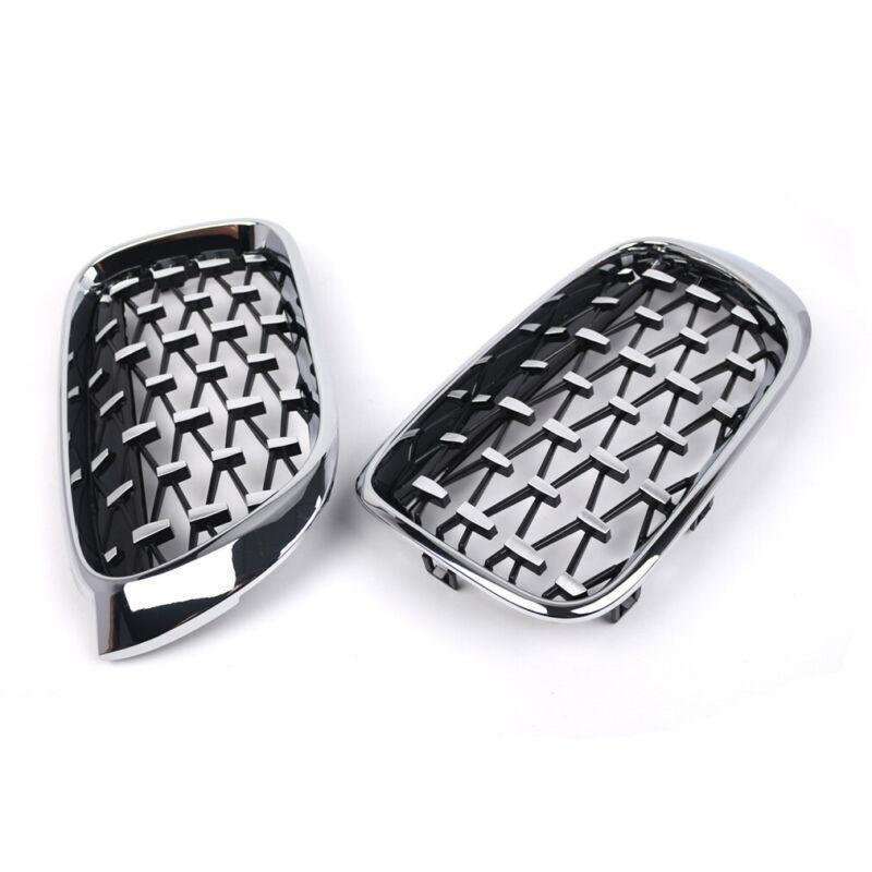 2x Chrome Diamond Style Meteor Front Center Grilles For BMW X3 F25 X4 F26 14-18