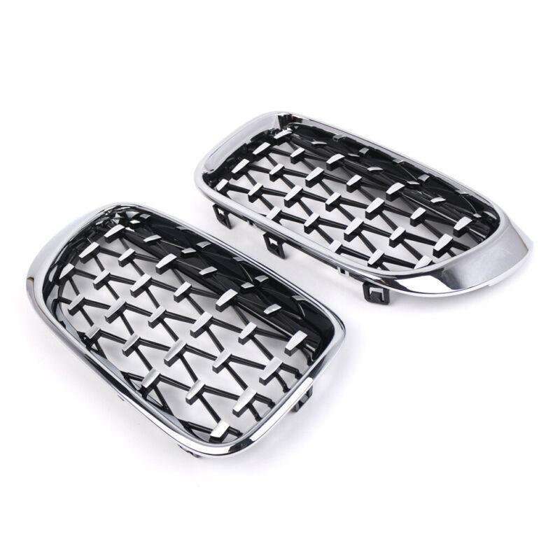 2x Chrome Diamond Style Meteor Front Center Grilles For BMW X3 F25 X4 F26 14-18