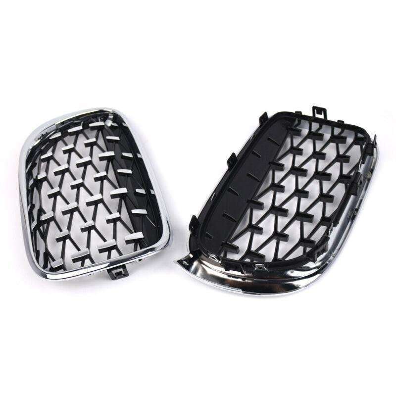 2x Chrome Diamond Style Meteor Front Center Grilles For BMW X3 F25 X4 F26 14-18
