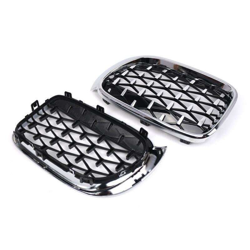 2x Chrome Diamond Style Meteor Front Center Grilles For BMW X3 F25 X4 F26 14-18