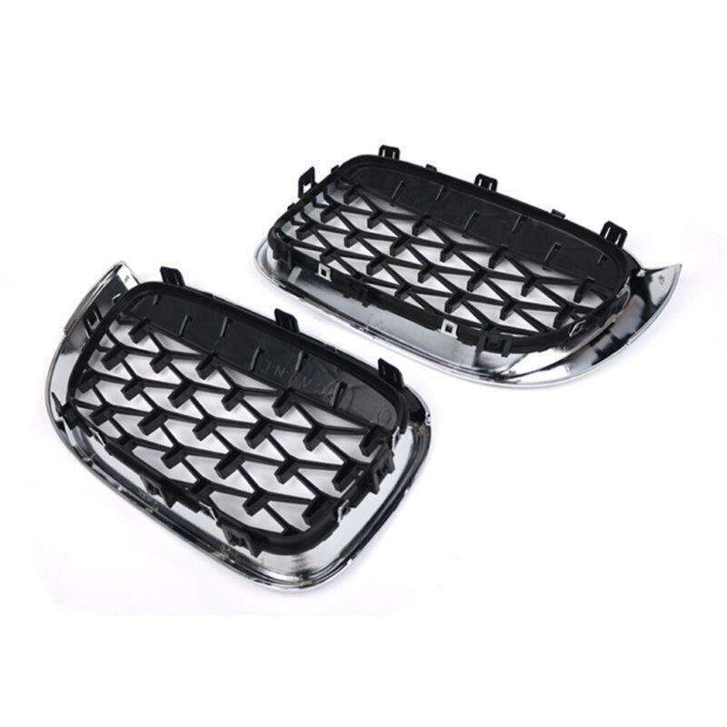 2x Chrome Diamond Style Meteor Front Center Grilles For BMW X3 F25 X4 F26 14-18