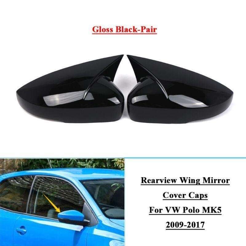 2x Rear View Wing Mirror Cover Caps For VW Polo MK5 2009-2017 Gloss Black
