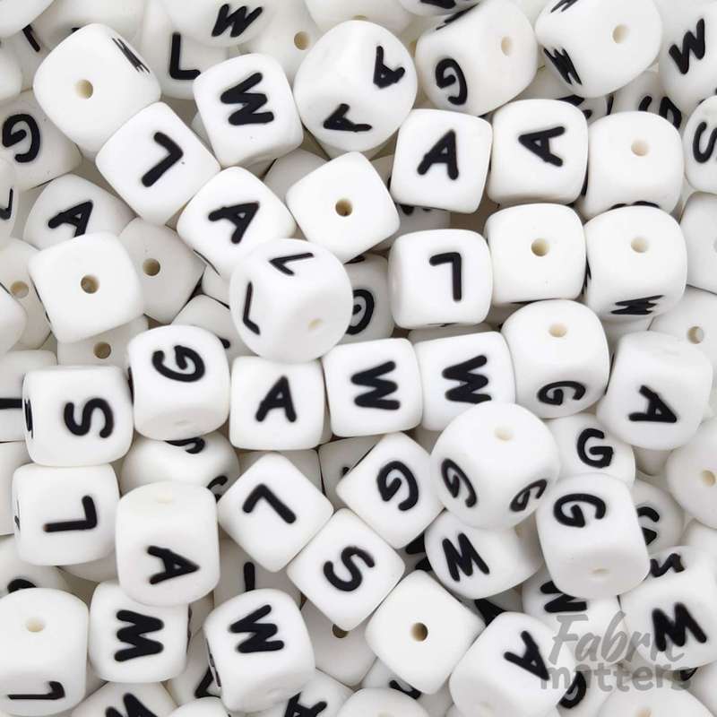 White Alphabet Silicone Beads - U
