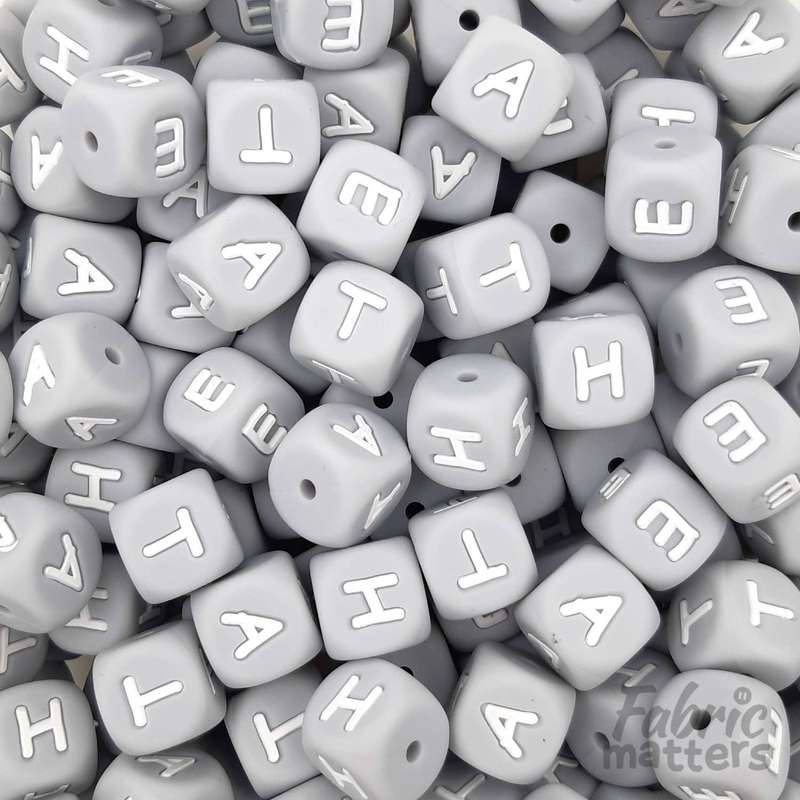 Grey Alphabet Silicone Beads - T