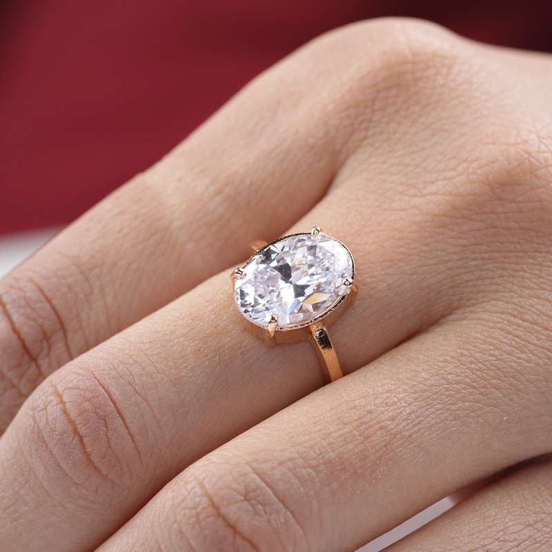 3ct Crushed Ice Oval Moissanite Bezel Set Engagement Ring