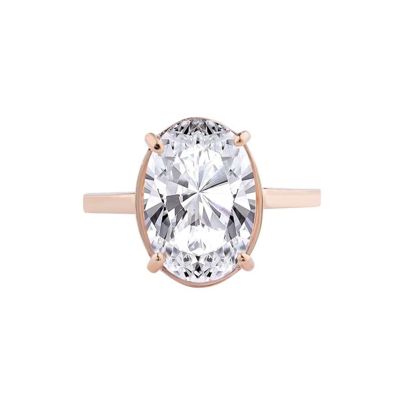 3ct Crushed Ice Oval Moissanite Bezel Set Engagement Ring