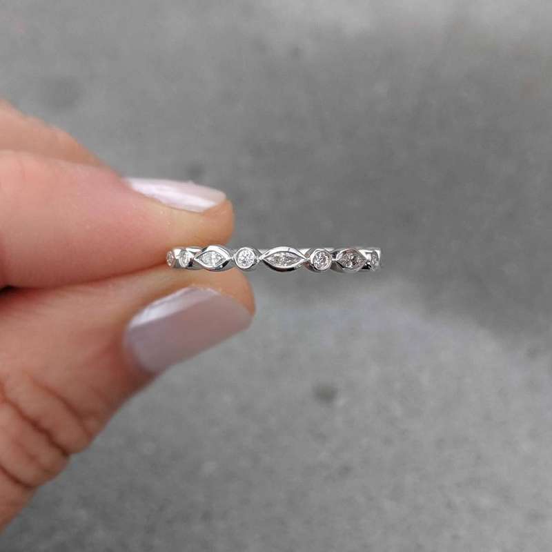 Marquise & Round Bezel Set Moissanite Wedding Ring