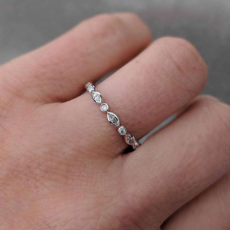 Marquise & Round Bezel Set Moissanite Wedding Ring