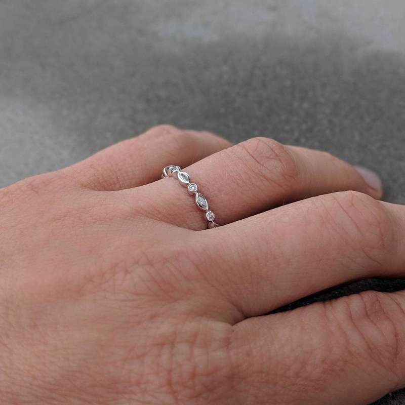 Marquise & Round Bezel Set Moissanite Wedding Ring