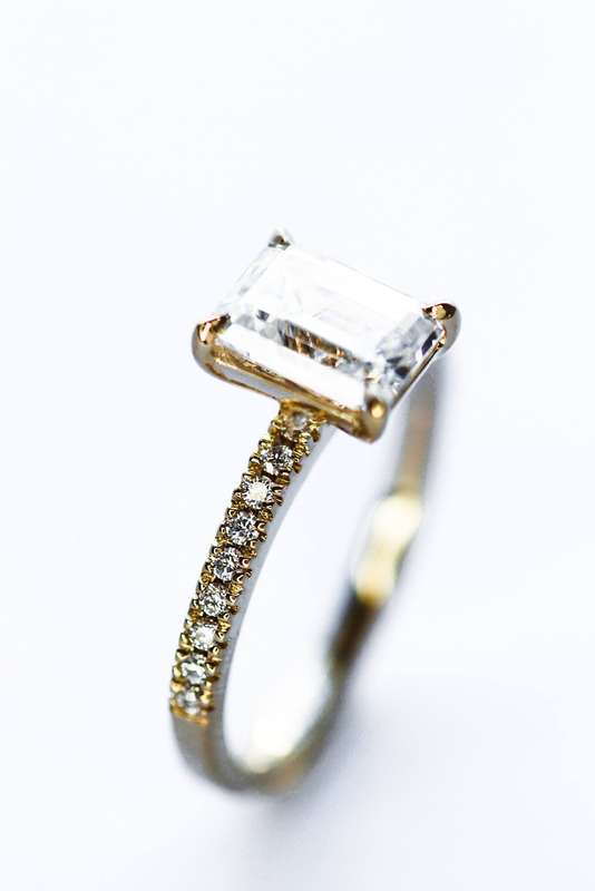 Moissanite Emerald Cut Pave Ring