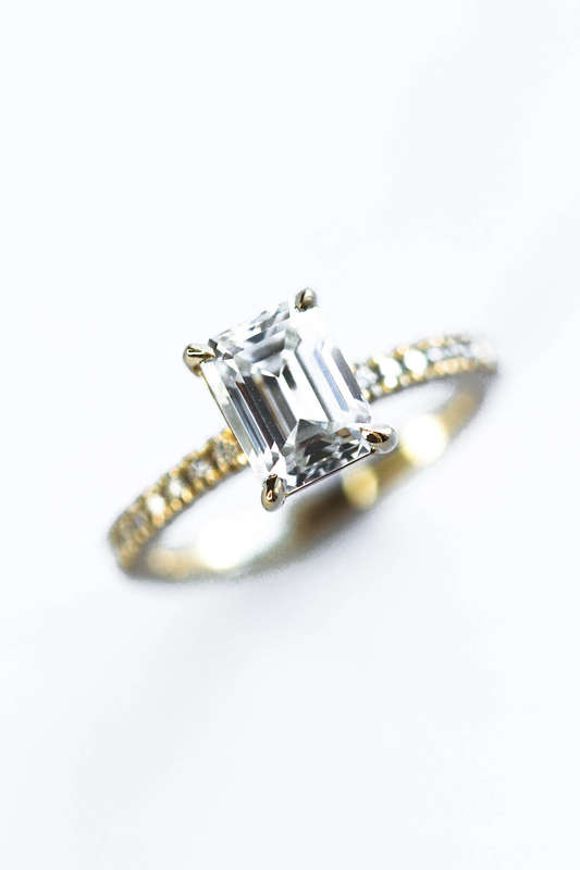 Moissanite Emerald Cut Pave Ring
