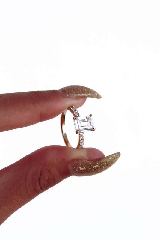 Moissanite Emerald Cut Pave Ring