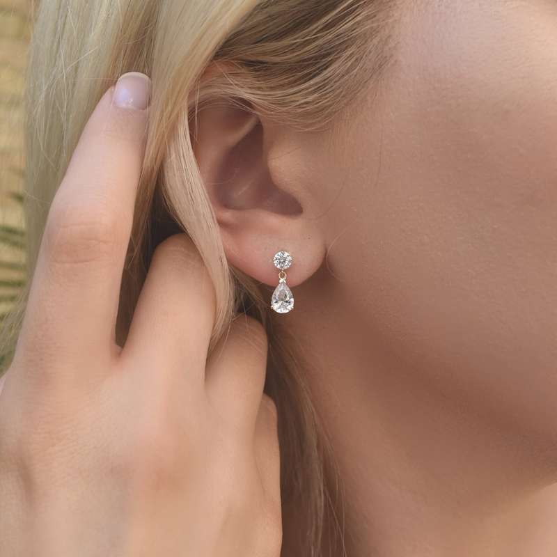 9ct Gold Pear Moissanite Drop Earrings