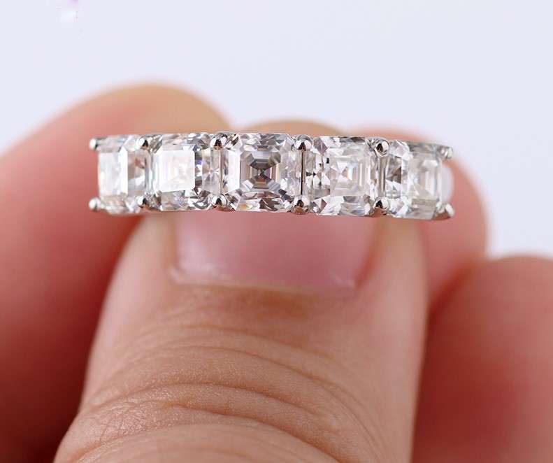5-Stone Moissanite Asscher Eternity Rings