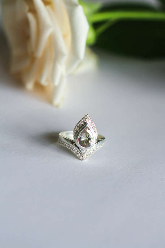 Pear Moissanite Twin Band Ring