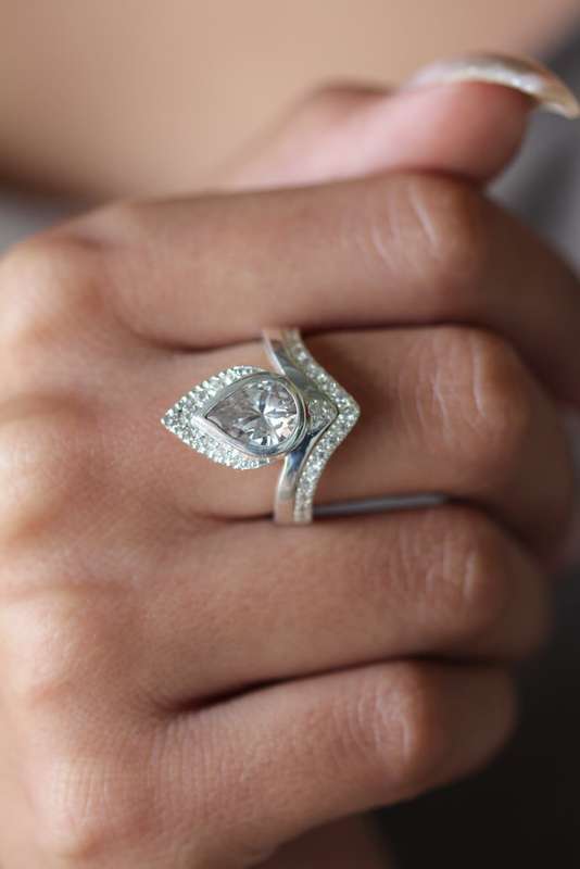Pear Moissanite Twin Band Ring