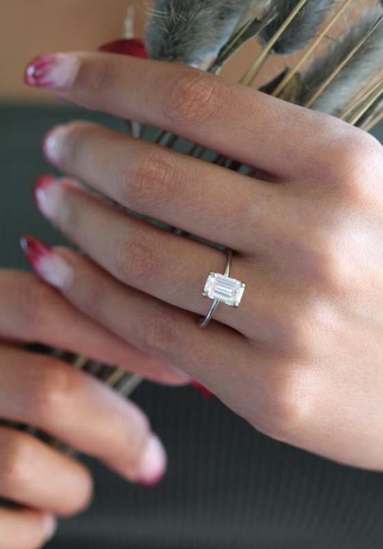 2ct Emerald Cut Moissanite Engagement Ring