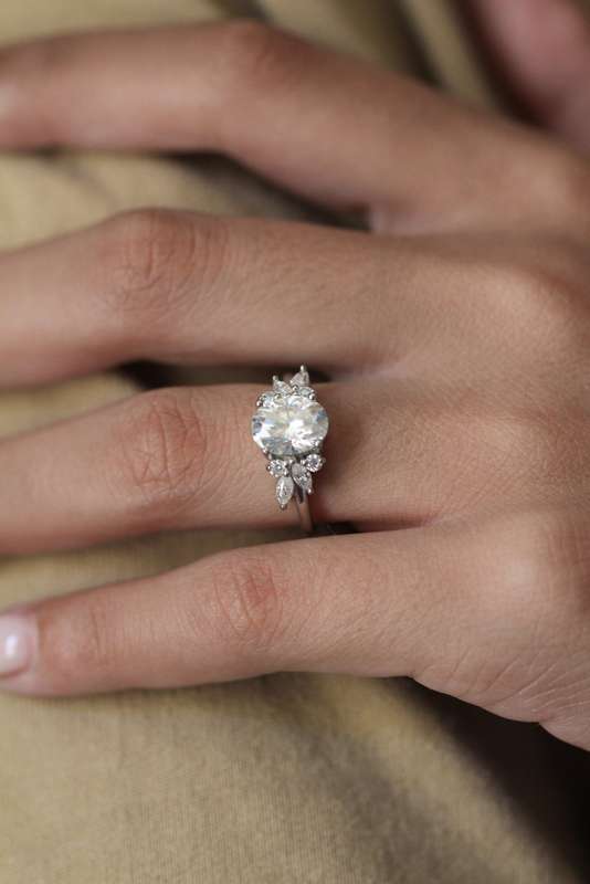 Oval Moissanite Platinum Engagement Ring