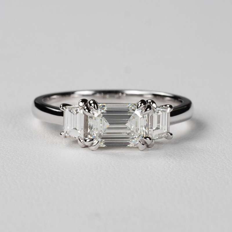 3 Stone Emerald Cut Moissanite Engagement Ring