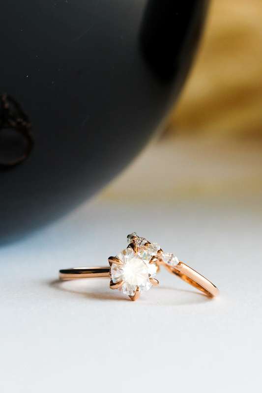 Round And Marquise Moissanite Wedding Ring Set