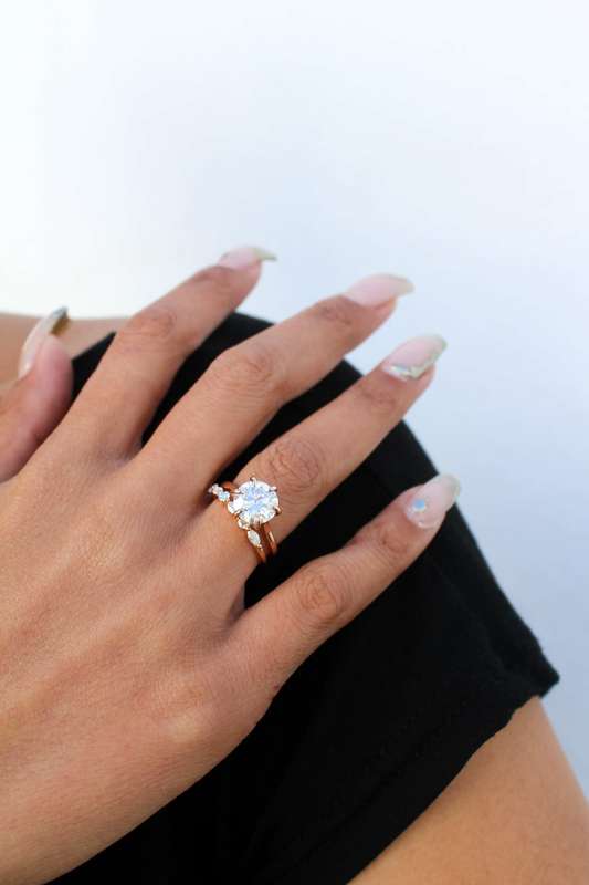 Round And Marquise Moissanite Wedding Ring Set