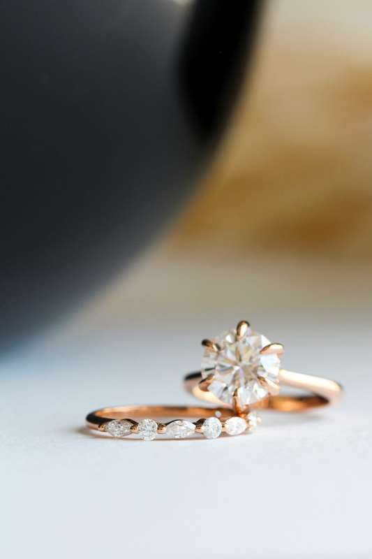 Round And Marquise Moissanite Wedding Ring Set