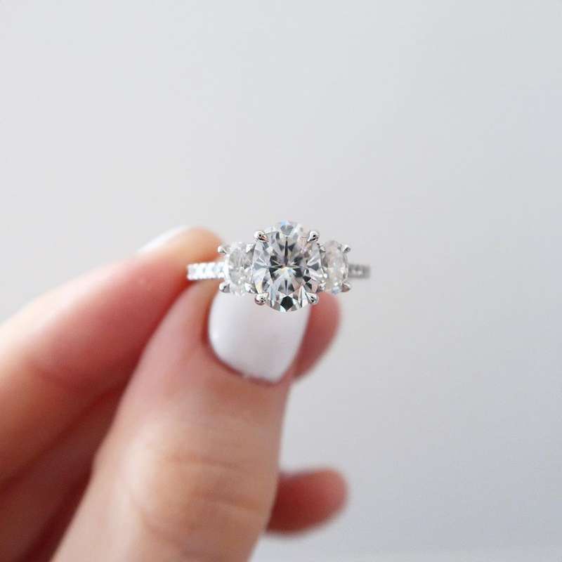 Oval Moissanite Three Stone Ring